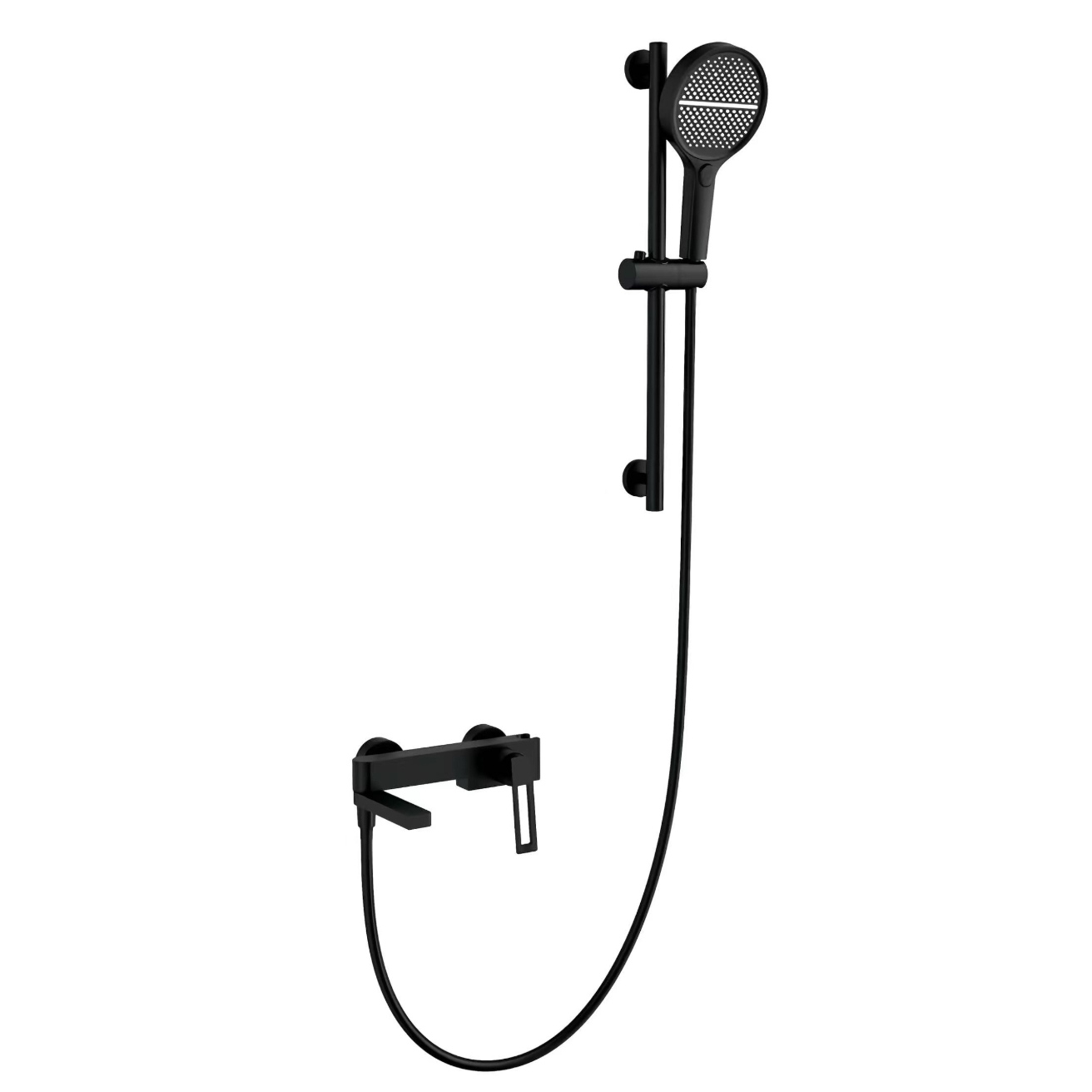 Cabezal de ducha de man redondo minimalista negro con axuste de altura