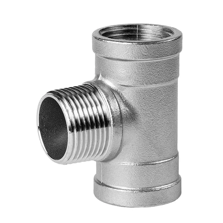 Tee de tubo de acero inoxidable roscado BSP macho-fembra-macho