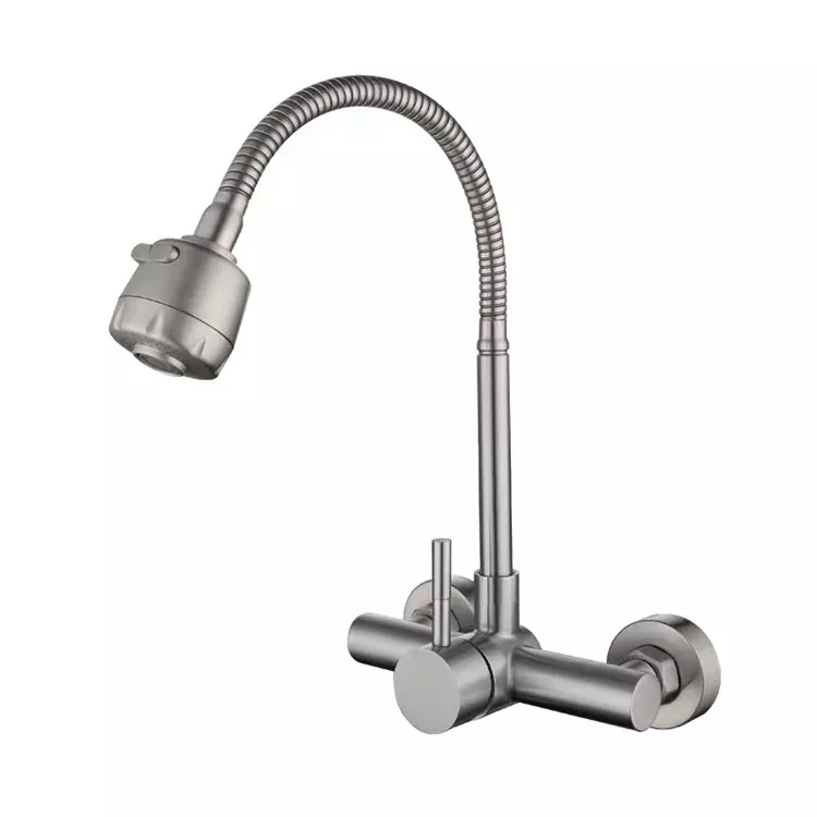 Grifo de auga fría e quente universal de dobre orificio montado na parede da cociña