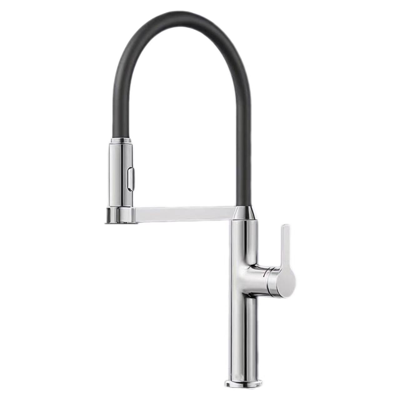 Grifo para lavabo de auga fría e quente de mango único de tubo curvado de silicona